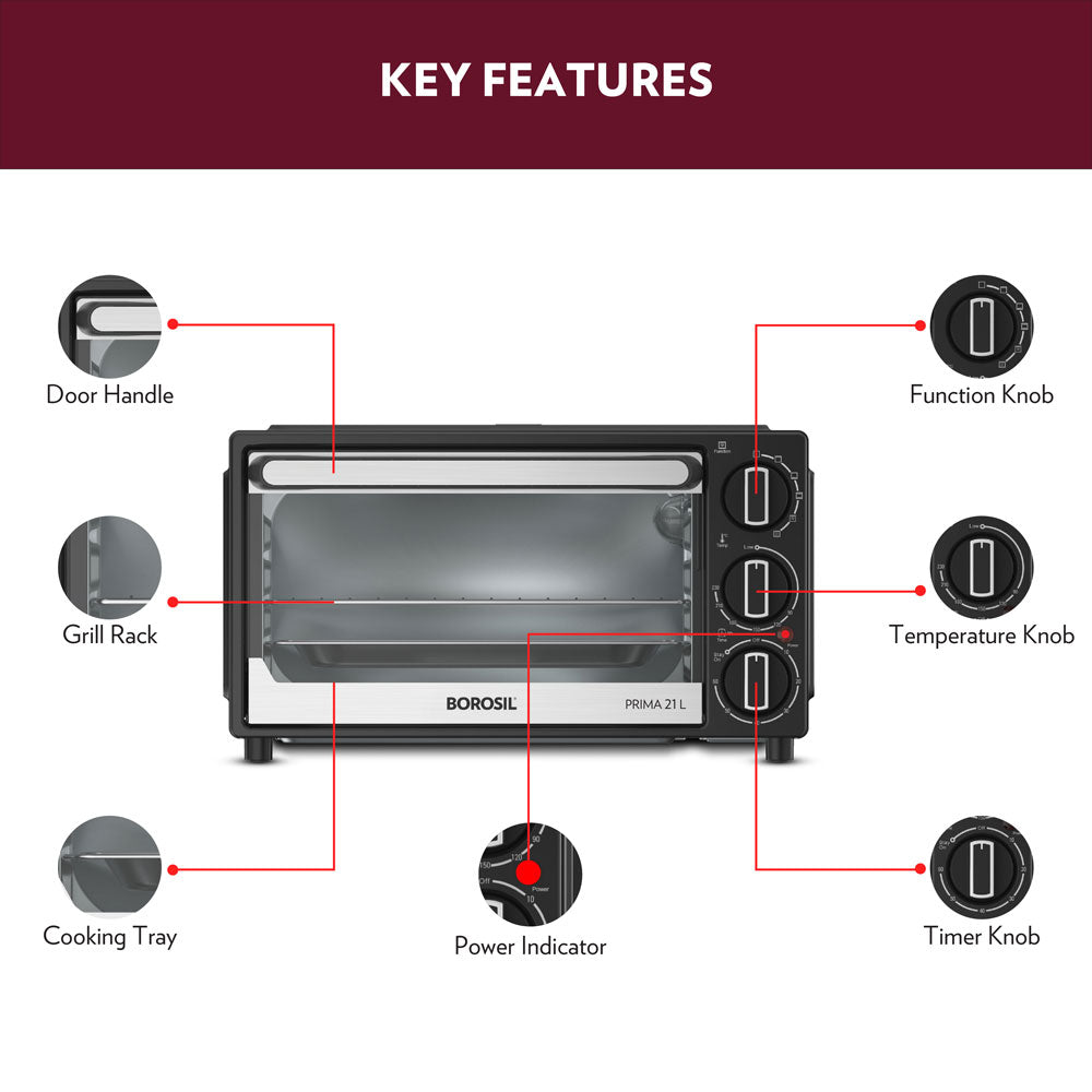 Borosil Prima 21L Oven Toaster Griller (OTG)